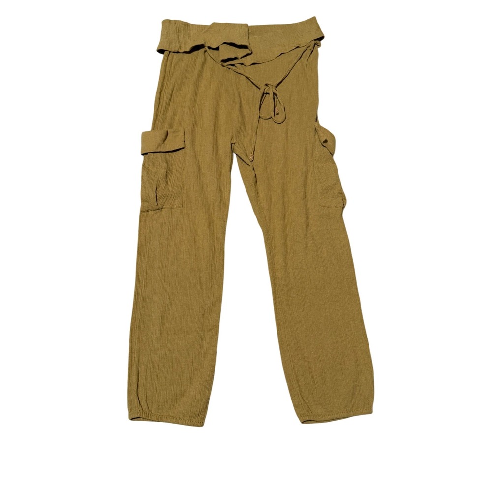 Free People Pants Womens XS Tan Gauze Cargo Paperbag Waist High Rise